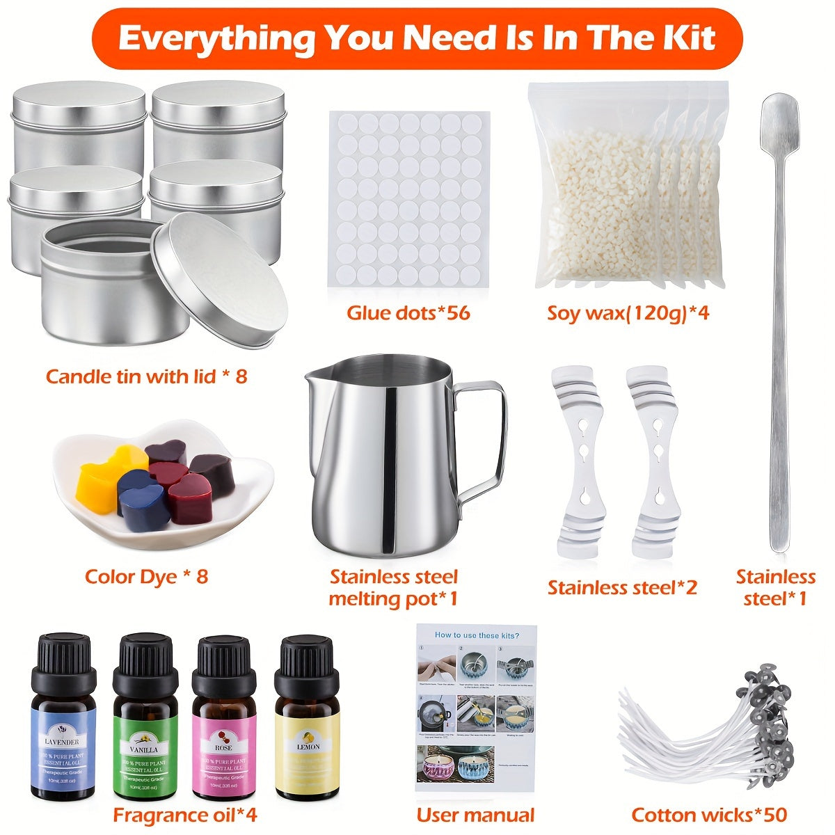 1 Set Soy Wax Candle Making Kit with Glitter Embellishment