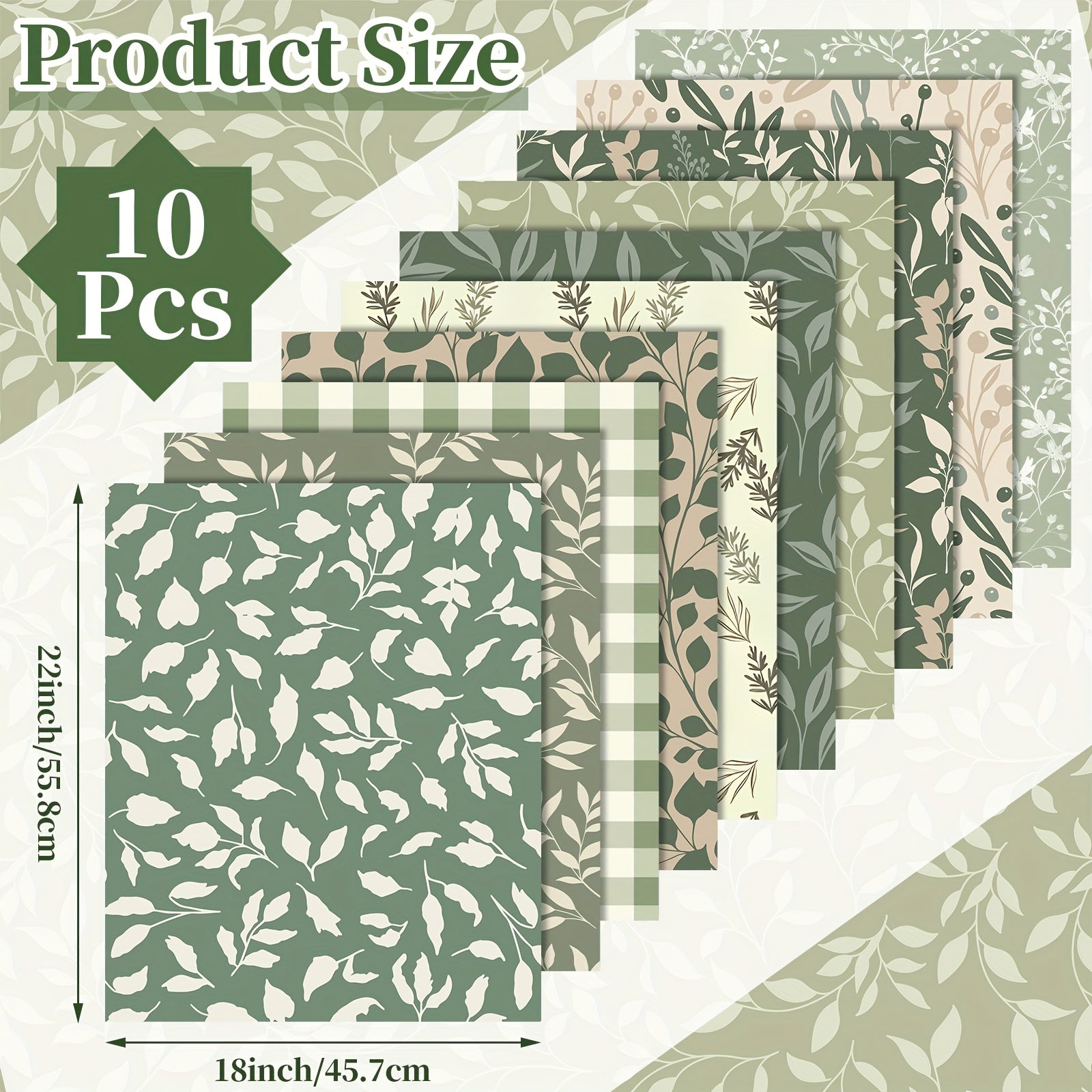 10pcs Sage Green Floral Quilting Fabric 18x22 Inch