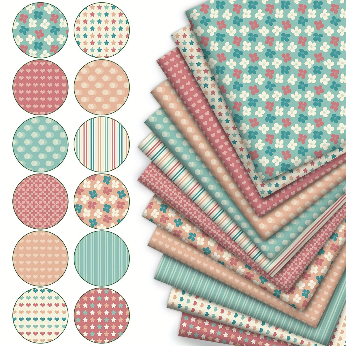 12pcs Pre-Cut Patchwork Squares - Pastel Colors