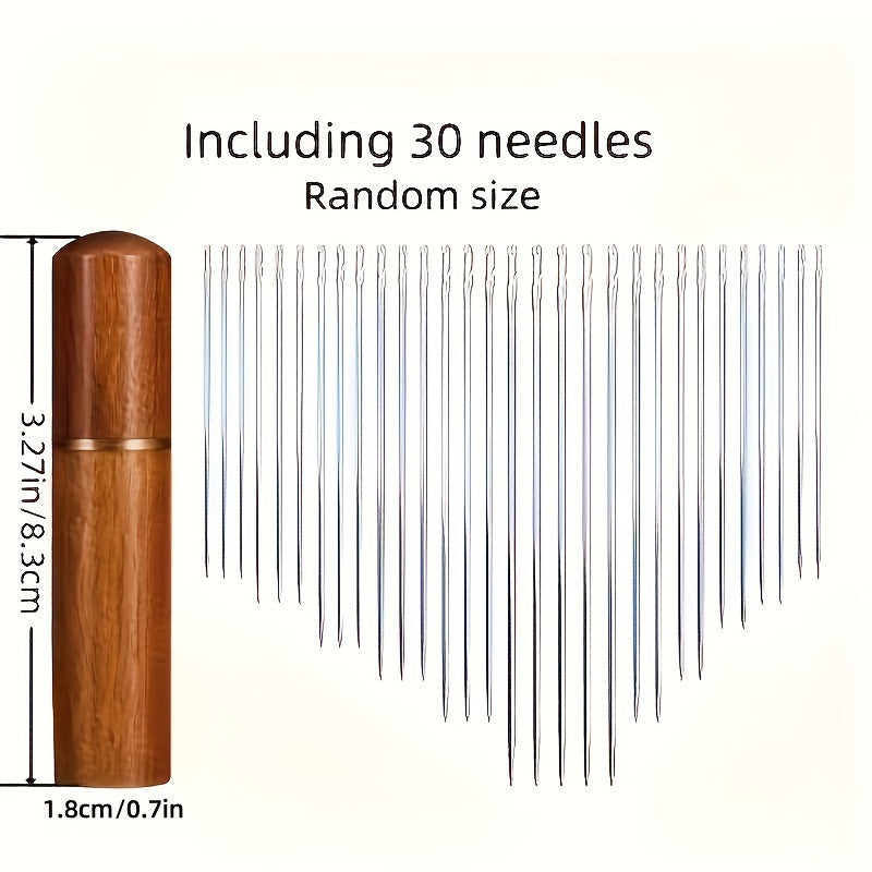 30pcs Self-Threading Needle Set with Wooden Storage Box