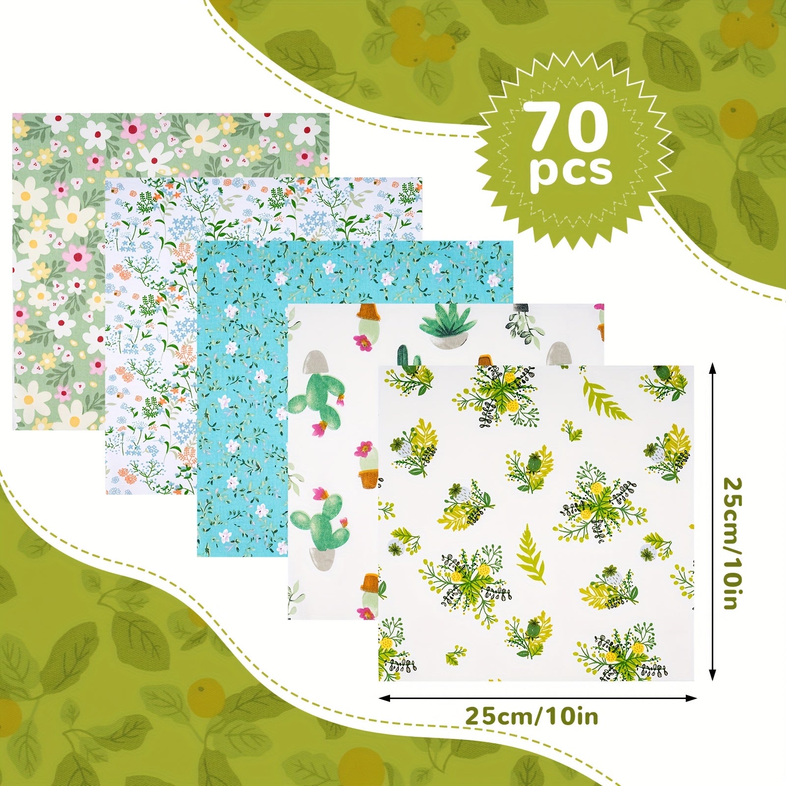 70pcs 10x10inch Cotton Fabric Square