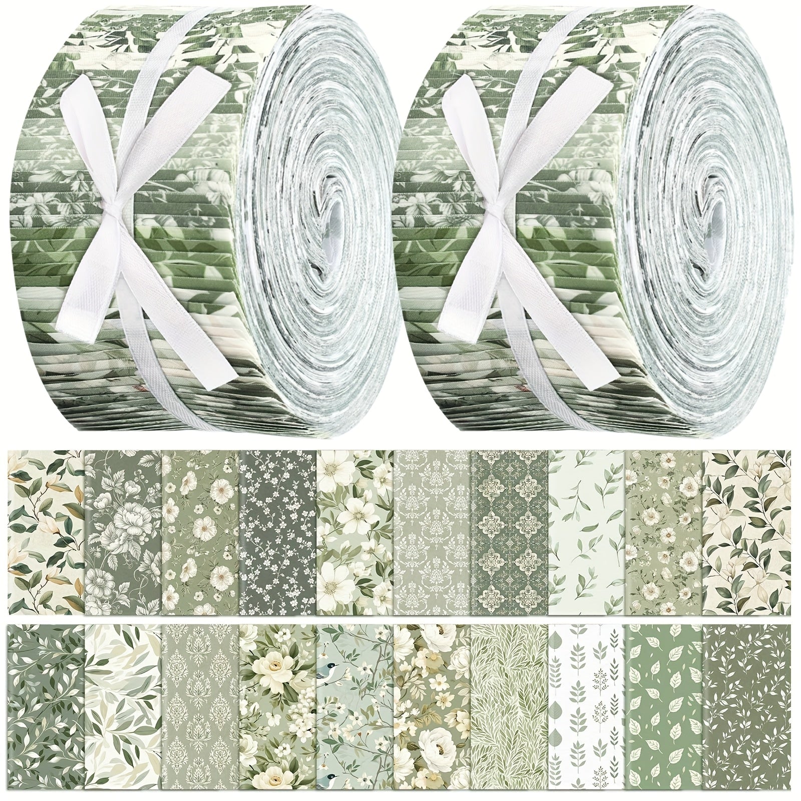100pcs Sage Green Vintage Fabric Roll