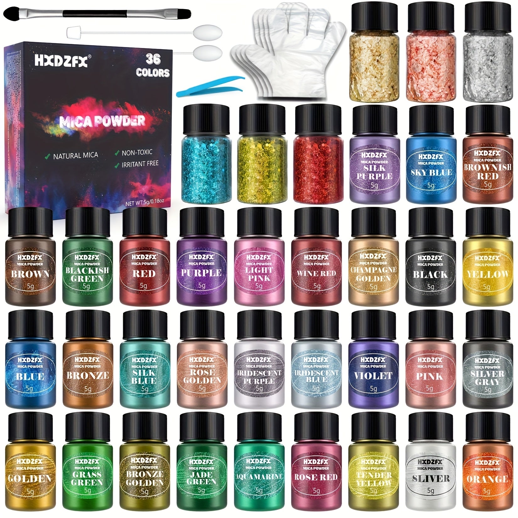 Mica Powder - 36 Colors Epoxy Resin Color Pigment Set