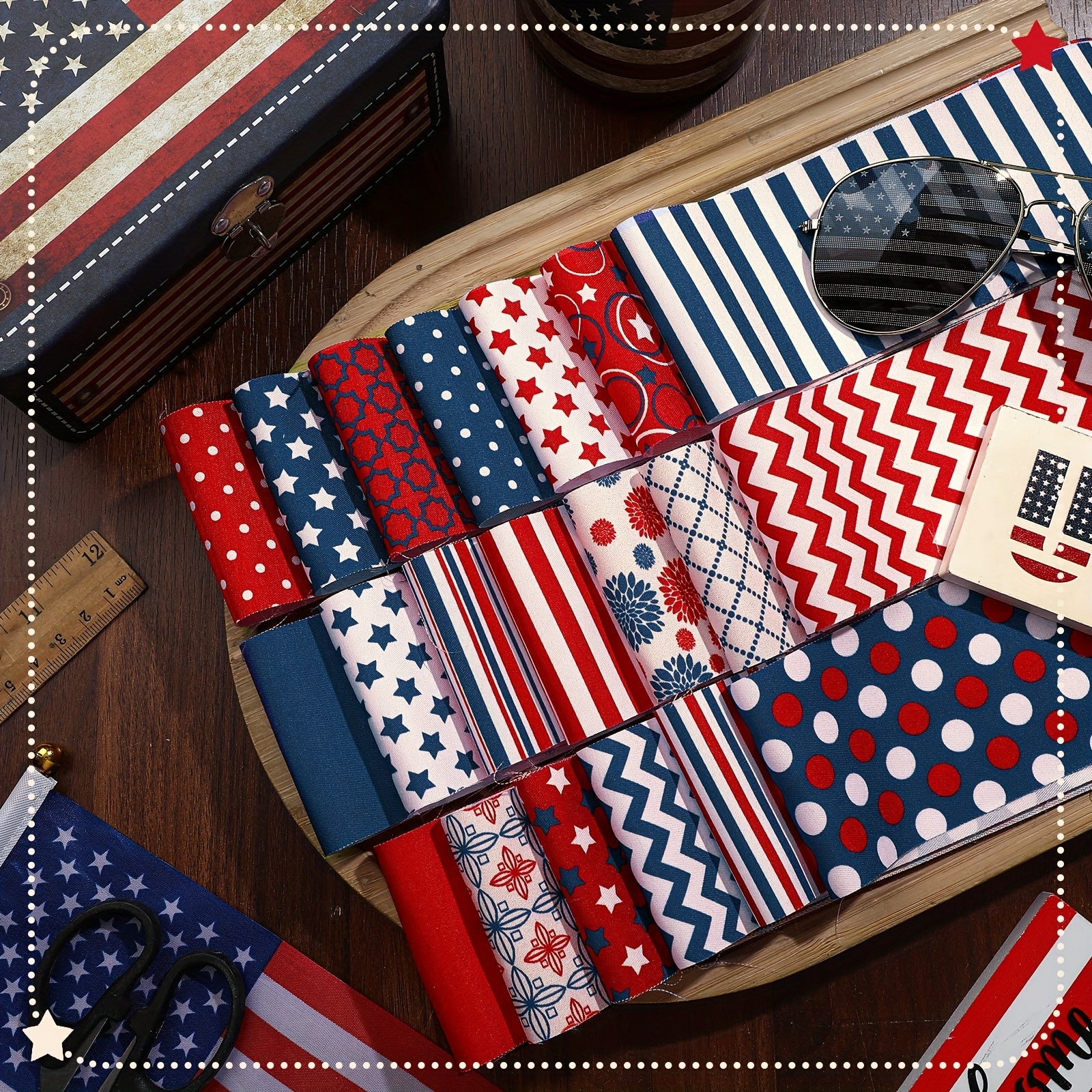 100pcs Patriotic Quilting Fabric Roll