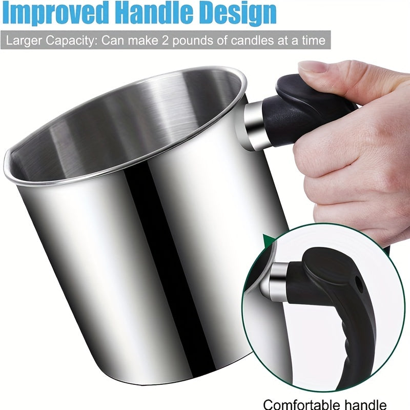 2pcs/set Large Capacity 44oz/1300ml Stainless Steel Candle Making Pouring Pot