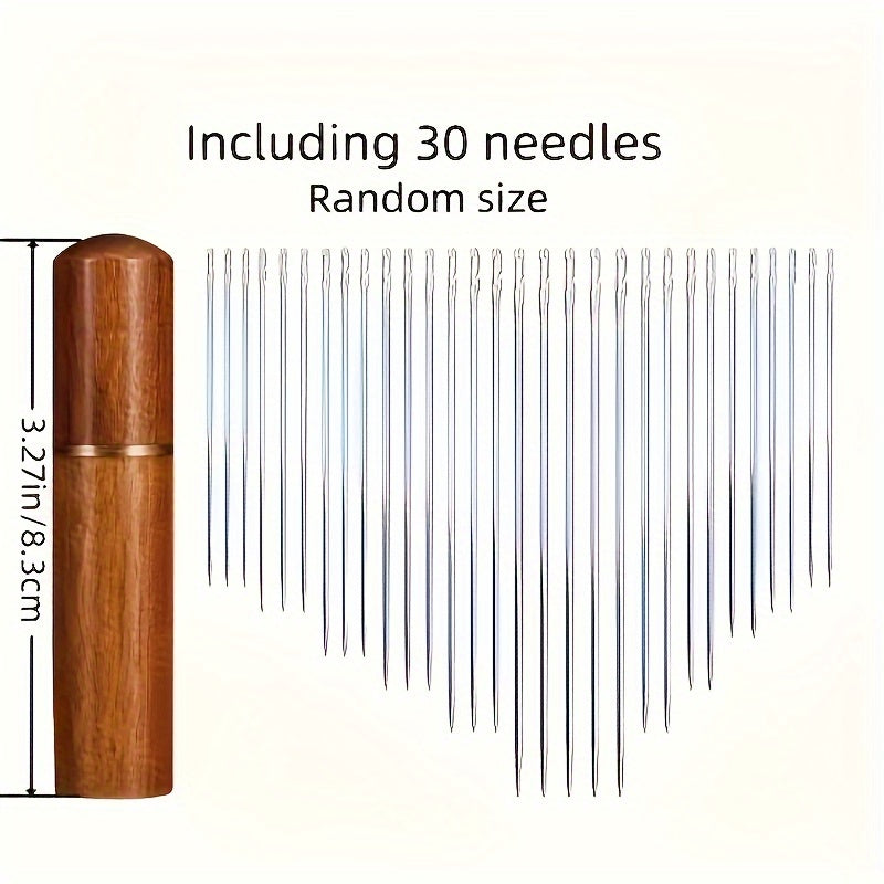 30pcs Self-Threading Needle Set with Wooden Storage Box
