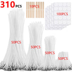 310pcs Wick Set, 1/3/6/8 Inch With 10 Holders And 100 Labels