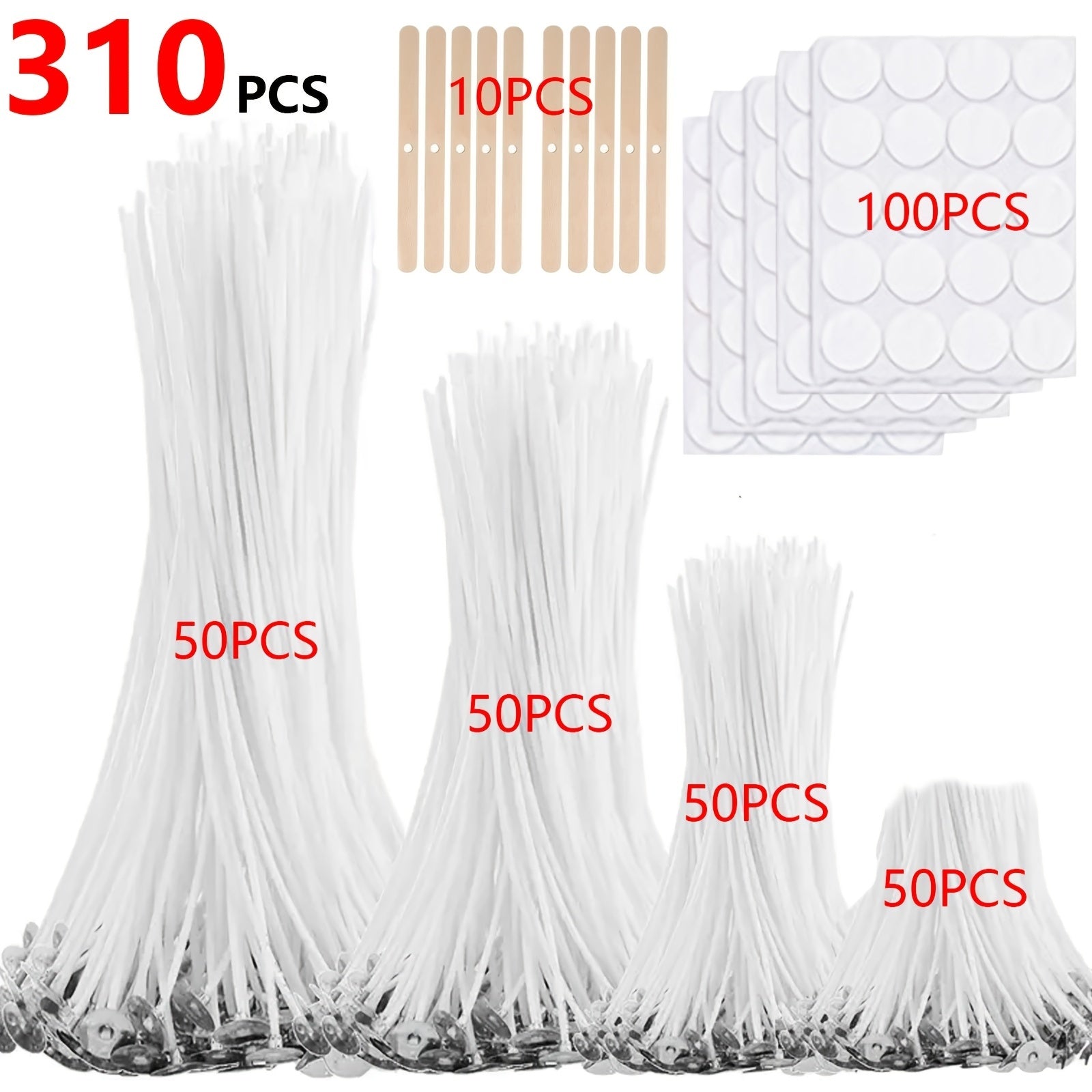 310pcs Wick Set, 1/3/6/8 Inch With 10 Holders And 100 Labels