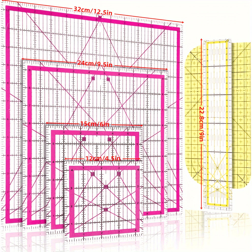 12, 5/9, 5/6/4, 5 Inch Acrylic Square Quilting Ruler