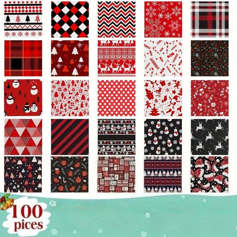 100 Pre-Cut Squares Christmas Fabric