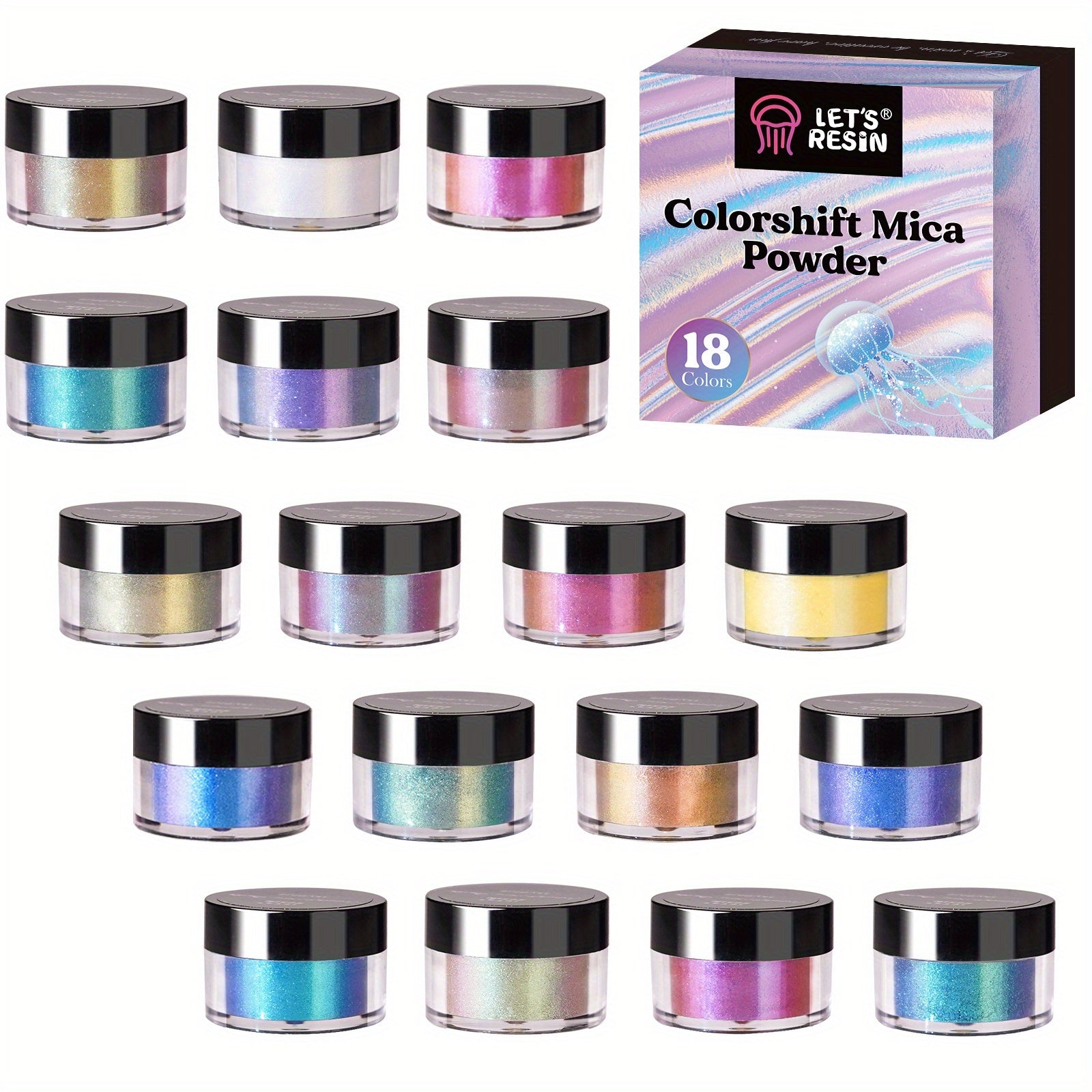 LET'S RESIN Chameleon Mica Powder, 18 Jar Color Shift For Epoxy Resin