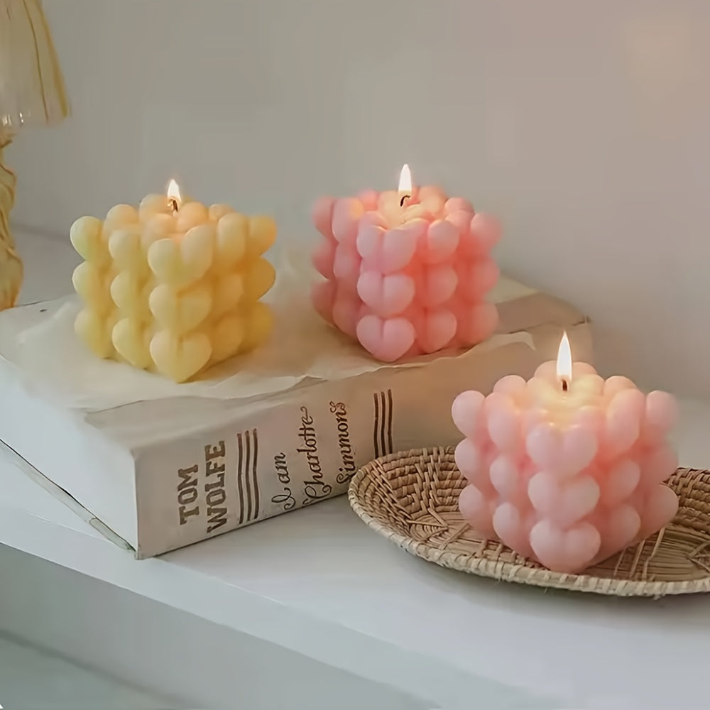 1pc New Heart-shaped Magic Ball Silicone Candle Mold DIY Pyramid Honeycomb Candle Making Soap Resin Mold Gift Crafts Home Decoration Eid Al-Adha Mubarak