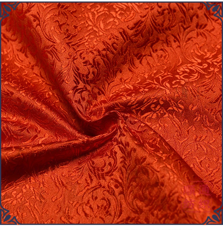 Red floral style damask silk