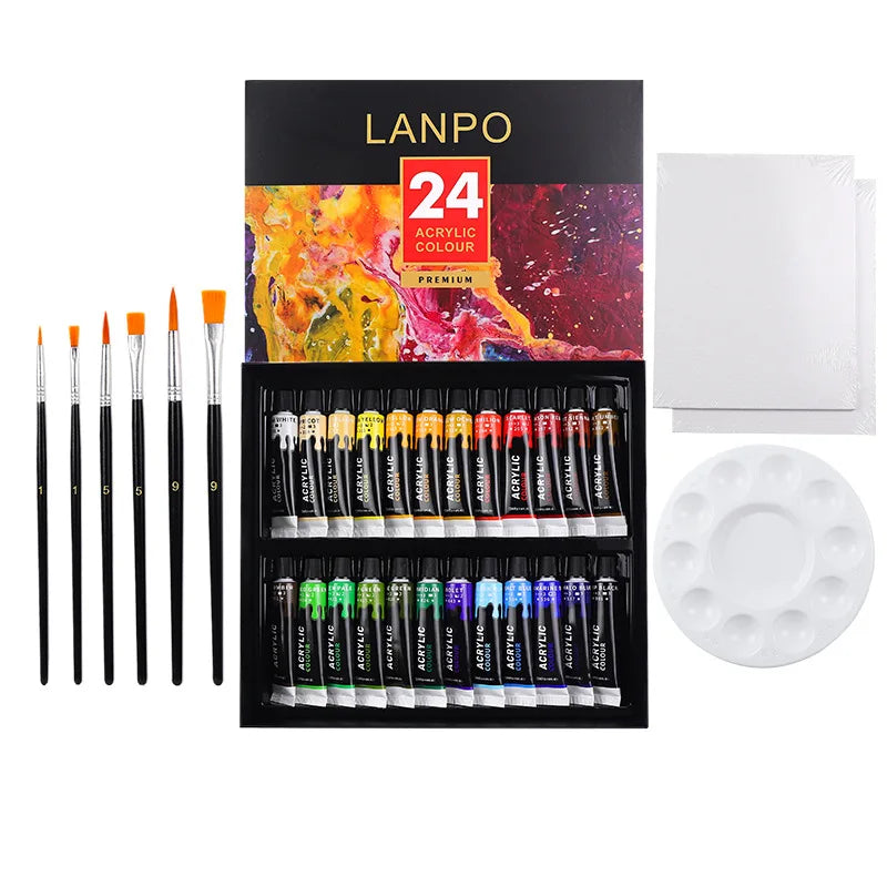 Acrylic Paints Set 12/24 Colors Professional Brush Set 12ml