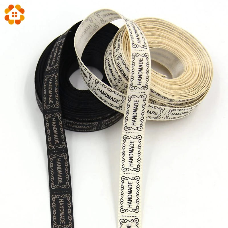 Width 13MM 5Yard/Lot Beige / Black Printed Handmade Design Ribbon