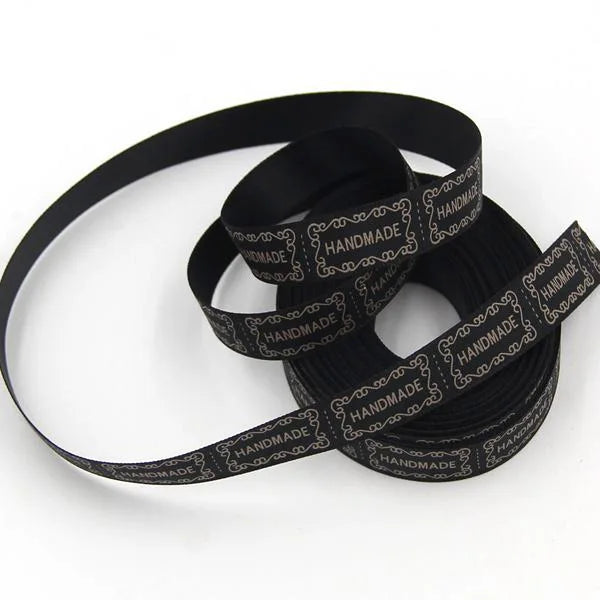 Width 13MM 5Yard/Lot Beige / Black Printed Handmade Design Ribbon
