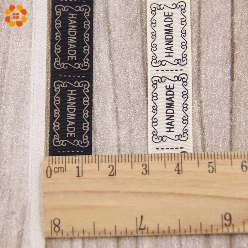 Width 13MM 5Yard/Lot Beige / Black Printed Handmade Design Ribbon