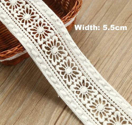 1 yard Width:5.5cm (2.20") Floret Hollow Out Lace Cotton Ivory White