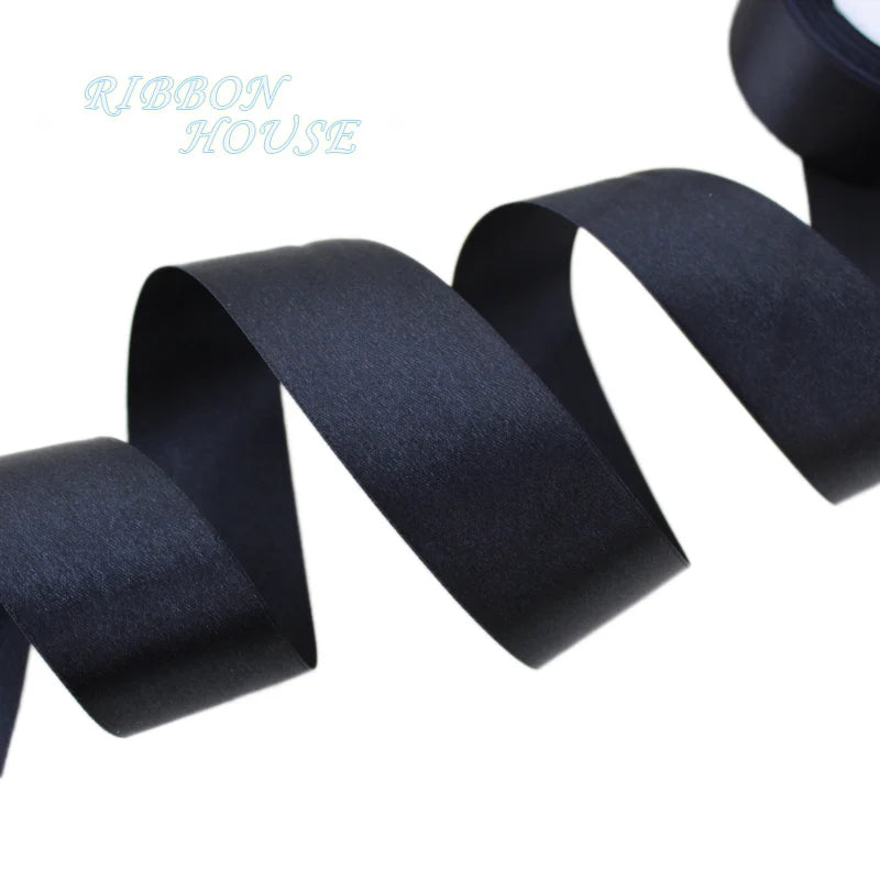 (25 yards/roll) Black Single Face Satin Ribbon