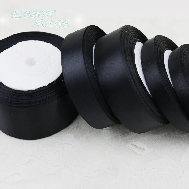(25 yards/roll) Black Single Face Satin Ribbon