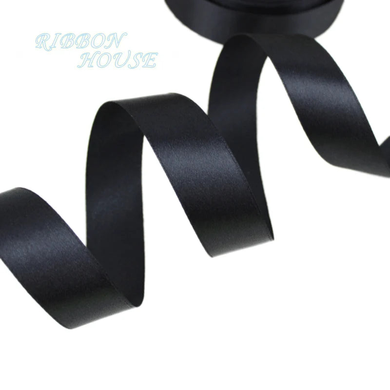 (25 yards/roll) Black Single Face Satin Ribbon