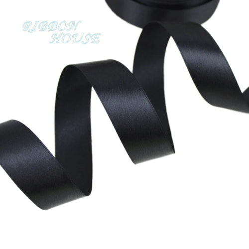 (25 yards/roll) Black Single Face Satin Ribbon