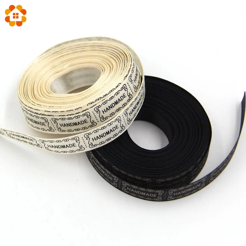 Width 13MM 5Yard/Lot Beige / Black Printed Handmade Design Ribbon