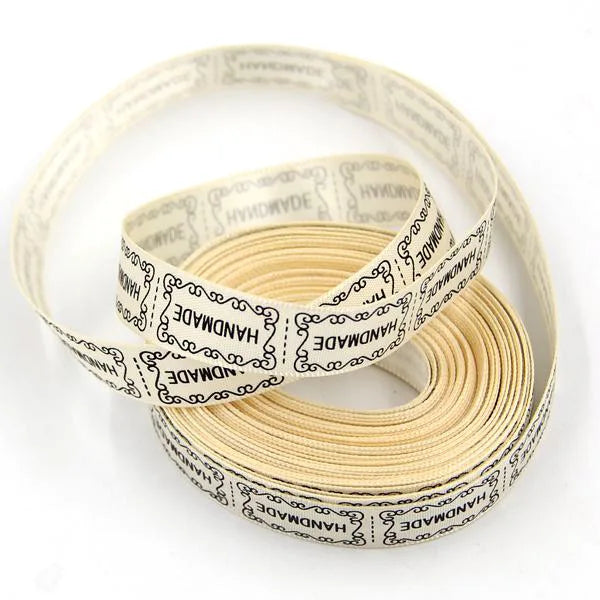 Width 13MM 5Yard/Lot Beige / Black Printed Handmade Design Ribbon