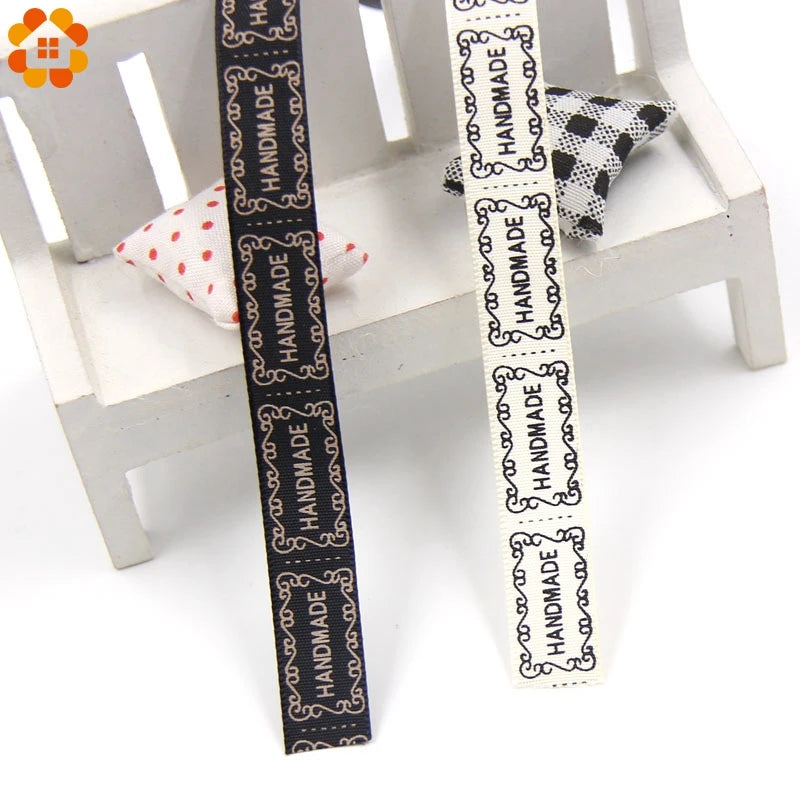 Width 13MM 5Yard/Lot Beige / Black Printed Handmade Design Ribbon