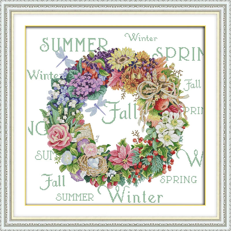 The Wreath of All seasons (5) Counted DIY Cross Stitch DMC 11CT 14CT Cross Stitch Kits