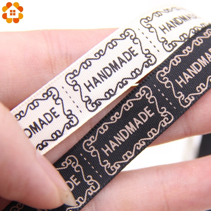 Width 13MM 5Yard/Lot Beige / Black Printed Handmade Design Ribbon