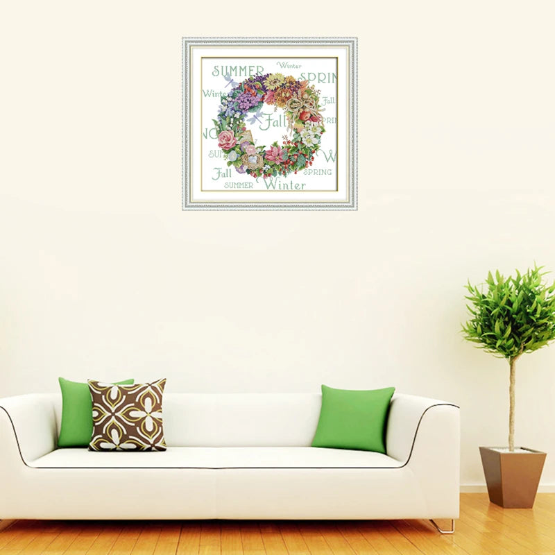 The Wreath of All seasons (5) Counted DIY Cross Stitch DMC 11CT 14CT Cross Stitch Kits