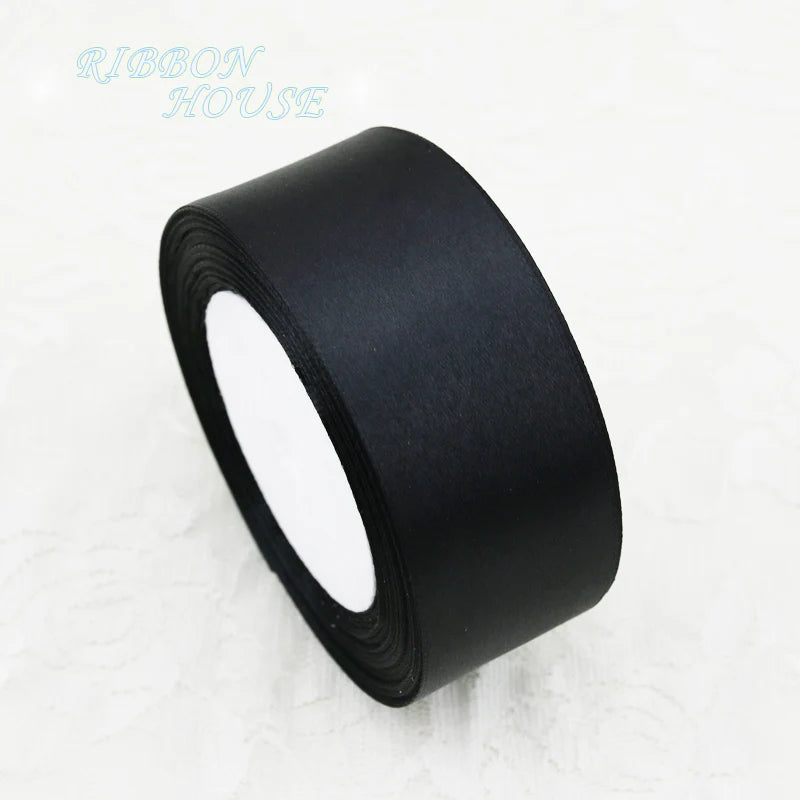 (25 yards/roll) Black Single Face Satin Ribbon
