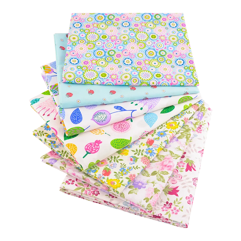 7 Pieces 9.8"X 9.8" (25cm X 25cm) Floral Printed Cotton Fabric Bundle
