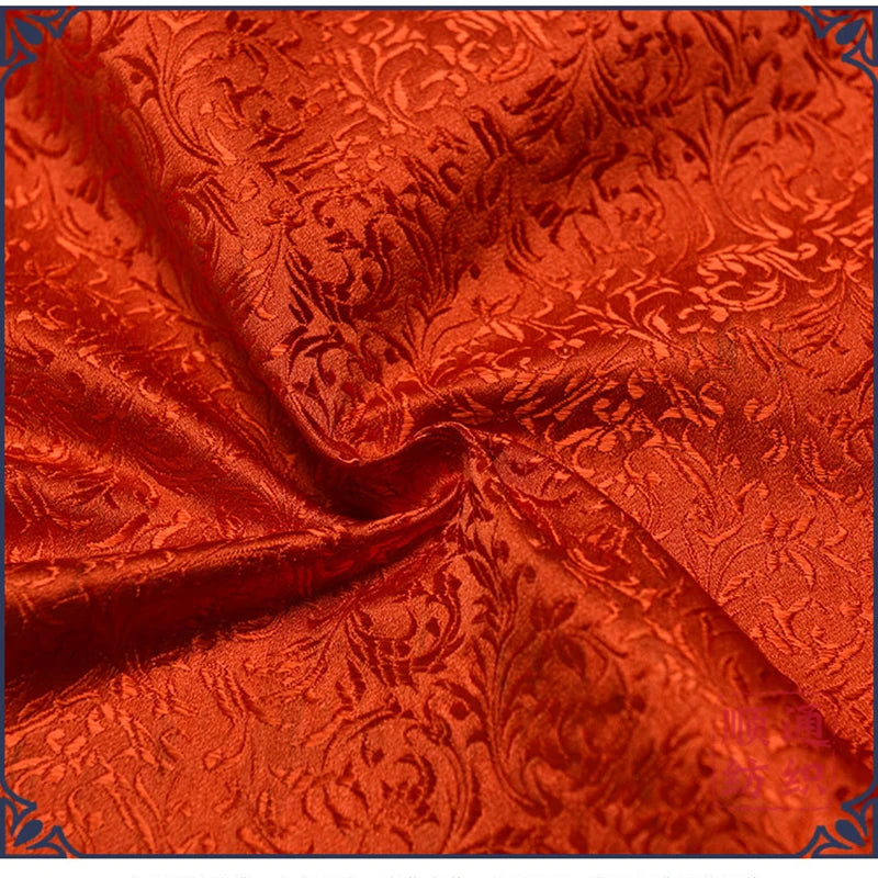 Red floral style damask silk