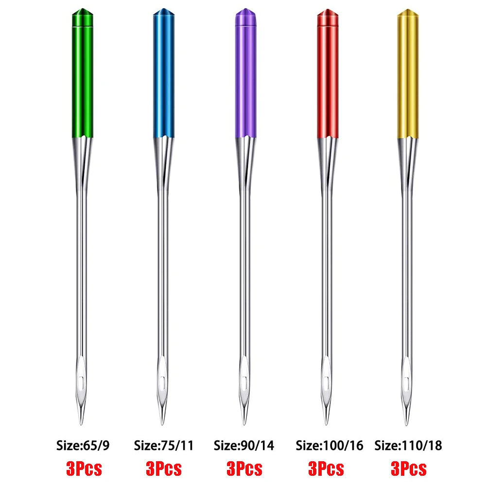 15Pcs Sewing Machine Needles 65/9 75/11 90/14 100/16 110/18