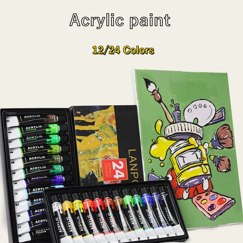 Acrylic Paints Set 12/24 Colors Professional Brush Set 12ml