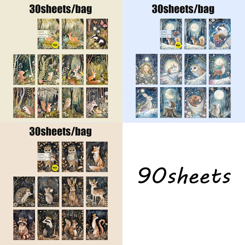 90pcs vintage material book night forest series