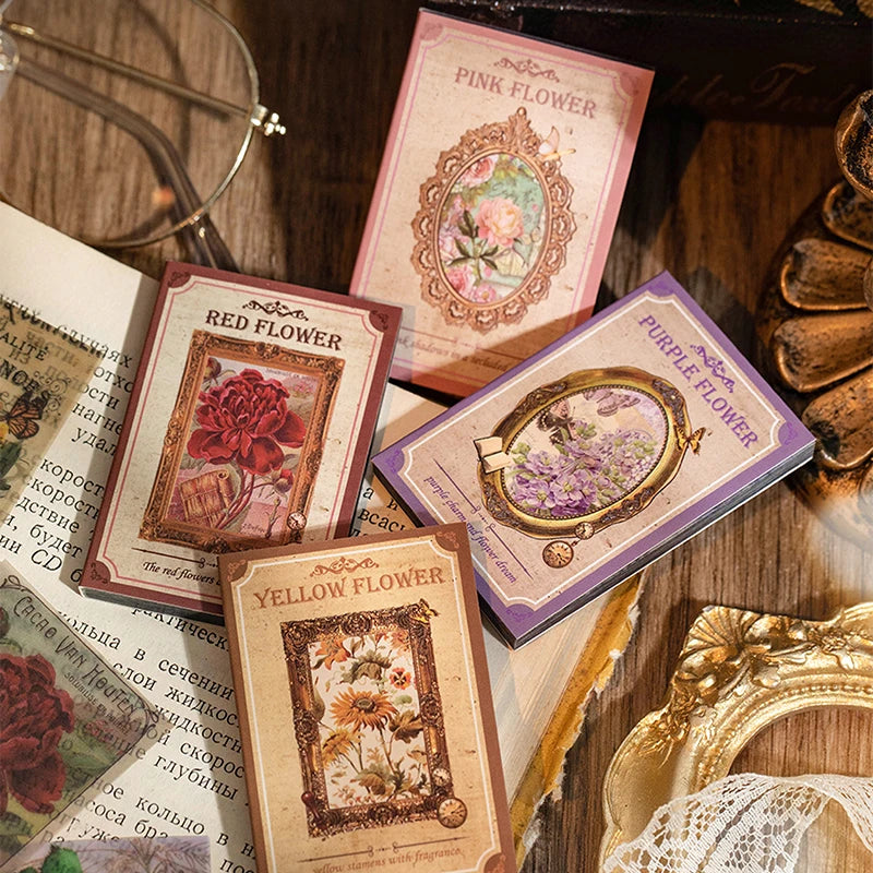 50 Sheets/book, plant and Flower Themed Material Paper