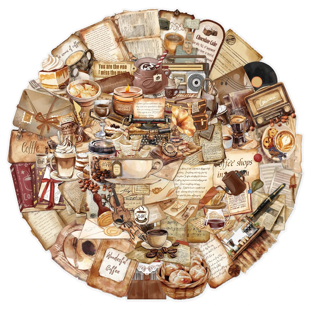50pcs Vintage Coffee Letter Theme Scrapbooking