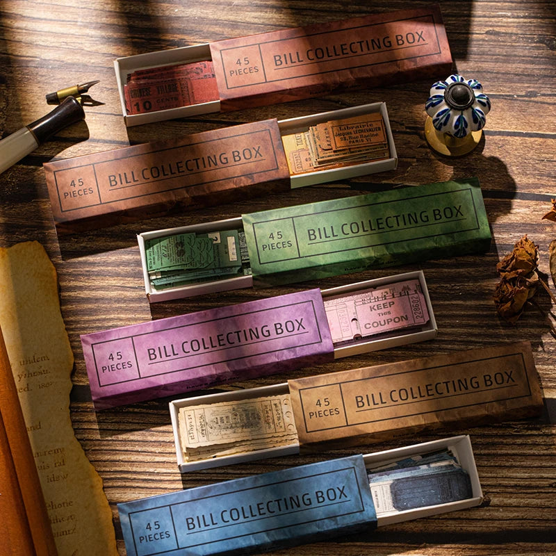 Vintage Boxed Stickers 45 pcs Ticket Style Retro Decor Sticker Scrapbooking