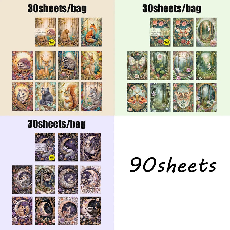 90pcs vintage material book night forest series