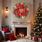 1 x 20" Holiday Christmas Wreath with Red Roses Gold Balls and Pinecones