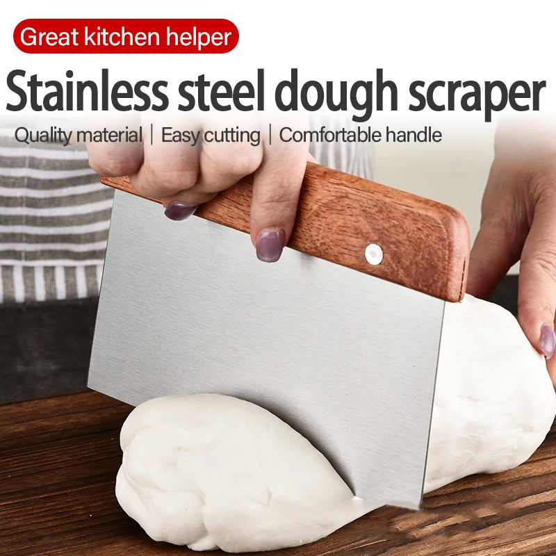 Stainless Steel Dough Cutter Scraper with Wooden Handle