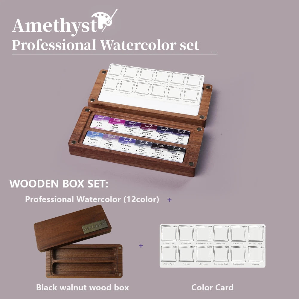 SeamiArt 12color Amethyst Professional Solid Watercolor Set