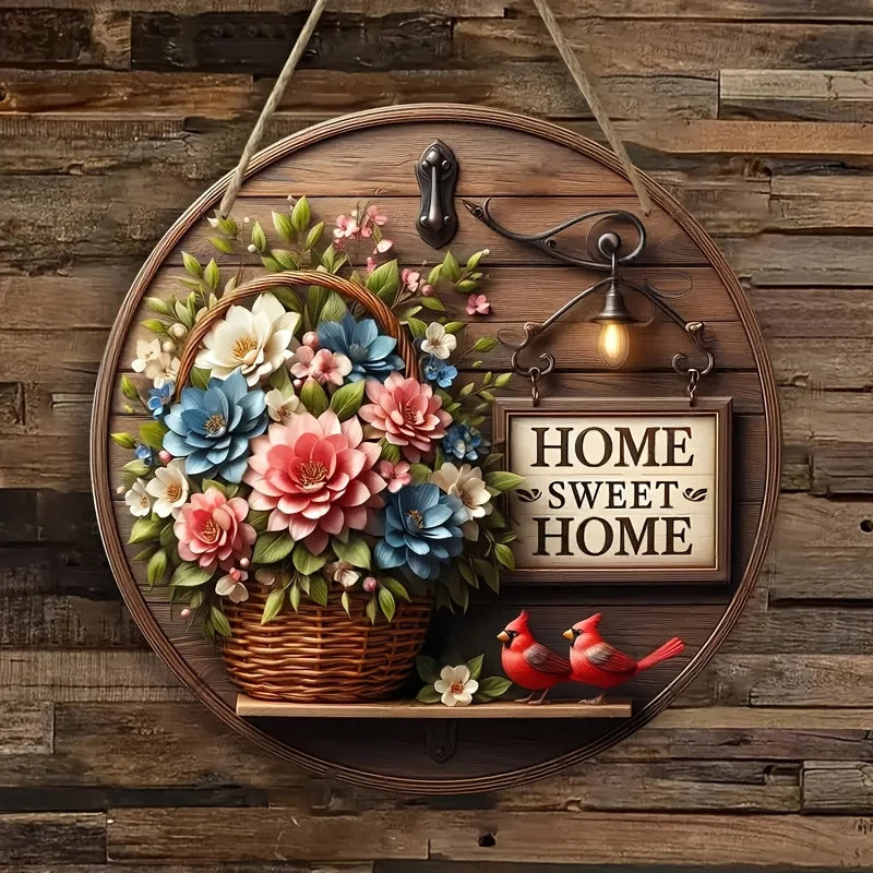 Spring Floral Wreath Wooden round