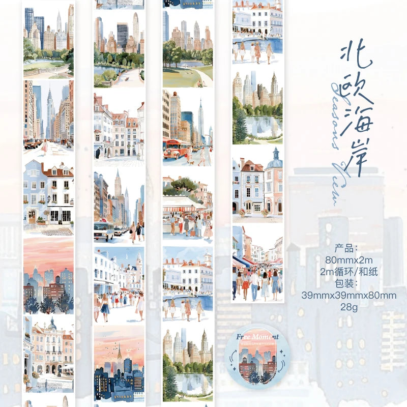 2m/roll City Landscape Washi Stickers