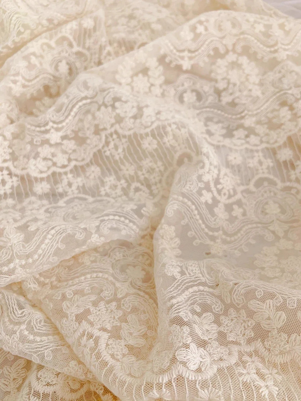 Ultra delicate apricot cotton mesh embroidery lace fabric