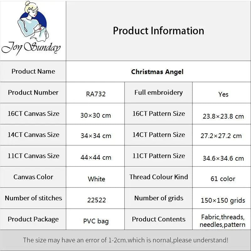 Christmas Angel Joy Sunday Counted Cross Stitch Complete Kit
