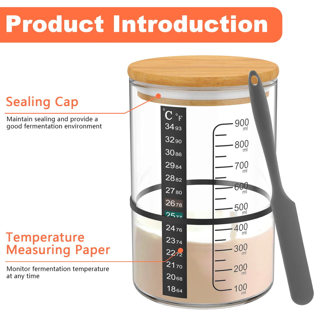 Sourdough Starter Jar Kit 900ml Clear Glass Kitchen Tools